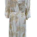 Tiare Hawaii Maxi Dress Kimono Sleeve Palm Print White Beige One Size Photo 3