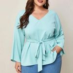 SheIn Mint green long sleeve vneck belted top size 2XL Photo 0