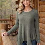 T.la Anthropologie Sage Green Waffleknit Sharkbite Hem Long Sleeve Cozy Cabin S Size undefined Photo 0