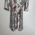 Fig And Flower Dress Womens Medium White Floral Paisley Boho Rayon 3/4 Sleeve Photo 2