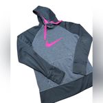 Nike Sweatshirt Hoodie Hooded Pullover. Dark Gray Black with Pink Swoosh Logo Photo 1