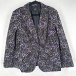 Talbots Woman Paisley Print Blazer Jacket Purple Yellow Black Size 14W velvet Photo 1