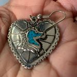 Sterling Silver & Turquoise Heart Shaped Horse Profile Drop Earrings Photo 1