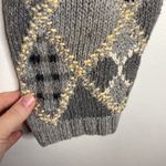 Vintage grey hand knit cotton ramie argyle patchwork grandpa sweater cardigan S Photo 6