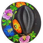 HAT MEXICAN Artisanal Hand Painted Fedora Floral Sombrero Panama Bohemian Black Photo 5