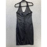 Feline  Women's Halter Dress Solid Black Satin Size Medium Hook & Eye Closure Photo 1