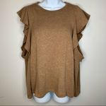 ZARA  Tan Long Sleeve Ruffle Cold Shoulder Sweater Size Small Photo 3