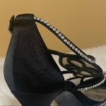 Caparros 🛍️  Black Satin Open Toe Silver Jeweled Rhinestone Mesh High Heels 6 Photo 5