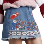 Umgee  Piper Embroidered Denim Boho Mini Skirt Size S Photo 9