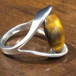 Sterling Silver VINTAGE  Split Head Tension Mount Tigers Eye Ring Photo 5