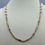 Vintage enameled metal and faux pearl chain necklace 24” long. Gold Photo 0