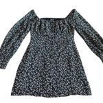 Lulus  Navy Floral Print Mini Dress Long Sleeve Off-Shoulder Size Small NWOT Photo 0