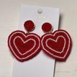J.Crew Red And White Heart Beaded Statement Earrings NWT Photo 4