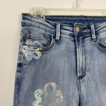 BAR x Olle & Hali Women's Washed Flower Hologram Flare Jeans Size S Blue Photo 1