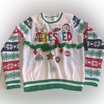 Festive Ugly Christmas Party Sweater BLESSED Sequins Bells Garland Santa M White Size M Photo 0