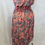 Three Pink Hearts Pink and white paisley print boho smocked ruffle maxi dress size XL Photo 6