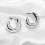 Curved Chunky Silver Hoop Earrings Photo 3
