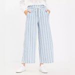 Loft NEW Emory Wide Leg Pants Blue White Stripe Cropped Ankle Coastal sz Medium Photo 1