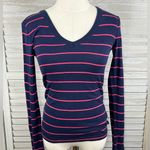 Gap  The Bowery Super Soft Cotton Blend Long Sleeve Tee Navy w Magenta Stripe-XS Photo 0