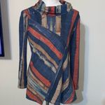 NorthStyle Navy Blue Asymmetric Striped Funnel Cowl Neck Women’s Long Sleeve Top Photo 3