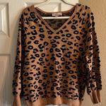 Philosophy  Tan and Black Leopard V-Neck Sweater Photo 0
