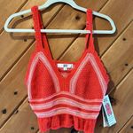 NWT Madden NYC red pink crochet knit crop tank top Size L Photo 5