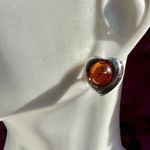 Baltic amber sterling silver vintage heart post earrings Photo 1