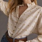Pilcro  Anthropologie Tavi Daisy Floral Embroidered Button Front Blouse Top M Photo 1