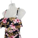 Kona Sol  Black Pink Floral One Piece Swimsuit Chest Ruffle Padded Size Small Photo 3