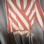New York and Company Coral and Cream Striped Sweater Wrap Tie V Photo 8
