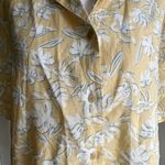 Uniqlo Yellow Floral  Button-Up Top Linen Blend Feminine Beachy Tropical Large Photo 3