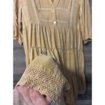 Mango Dress Flowy Sz Large Summer Crotchet Hem V Neck Mustard 3/4 Sleeves Photo 6