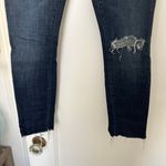 MOTHER Denim MOTHER Looker Ankle Fray Dark Wash Distressed Raw Hem Skinny Leg Jeans Size 25 Photo 1