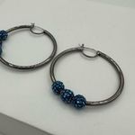 Henri Bendel Rocks Blue Rhinestone Gunmetal Hoop Pierced Earrings Photo 1