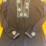 Black Embroidered Women's Top w satin details boho summer business casual cotton Size L Photo 0