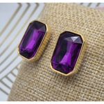 None Gold Tone & Purple Crystal Rectangle Statement Stud Earrings Prom Formal Event Photo 2
