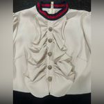 white ruffle bib dress pleated black knee length skirt Sz L cotton poly silk Size L Photo 7