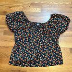 Old Navy Women XL Petite Blue Orange Cotton Floral Smock Puff Sleeve Top Cottage Photo 0