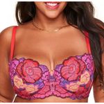 Adore Me  Lace Underwire Bra Red Pink Floral Full Coverage 44DDD Lingerie Bold Photo 0