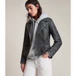 ALLSAINTS Vintage Cargo Leather Biker Jacket‎ Size 0 Gray Photo 3