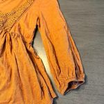 Derek Heart Womens Small Peasant Top Orange Crochet V Neck Long Sleeve Blouse Photo 1