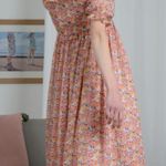 Lili Sidonio woven midi dress ice cream pink floral off the shoulder Large NWT Photo 5