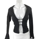 NEW Stella Dallas Black Long Bell Sleeve Open Cutout Slim Crop Blouse Top Size M Size M Photo 0