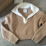 Abercrombie & Fitch A&F Women's Chenille Notch-Neck Polo in Light Brown Photo 3