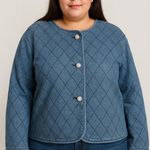 Kate Spade  Quilted Denim Jacket XL Blue Pearl Button Front Women’s Casual Coat Photo 0