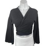 Storets Women's Black Long Bell Sleeves Tie Cropped V Neck Wrap Blouse Top Sz S Photo 0