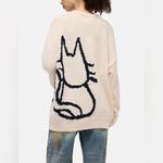 Aelfric Eden  Cozy Oversized Graphic Cat Print Sweater Neutral Cream Longline Photo 1