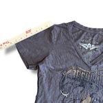 Affliction  Y2K Grunge Skull Short Sleeve Shirt Womens Size L Brown Gray‎ Photo 3