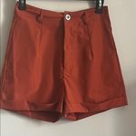 Romwe New Chic Orange High-Waisted Pleated Cuffed Summer Vacation Every Day Wear Short Photo 0