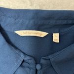 Soft Surroundings  Navy Blue Button-Down Shirt with Ruffled cuffs Size L Photo 5
